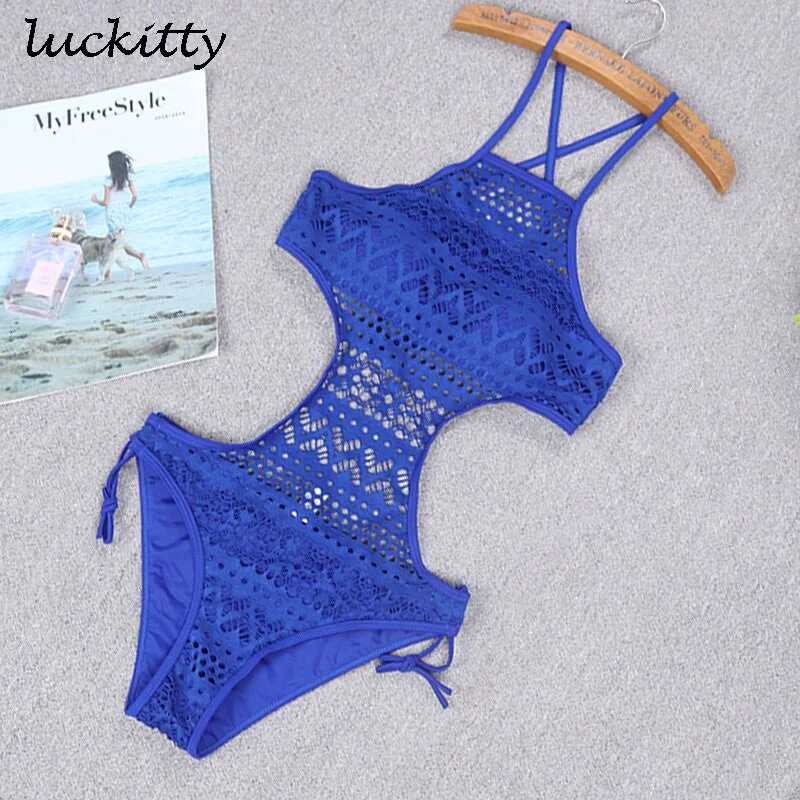 Sexy Backless Black Mesh Hollow Cut Out Trikini High Neck Bathing Suit Monokini Thong Swimwear Women One Piece Swimsuit