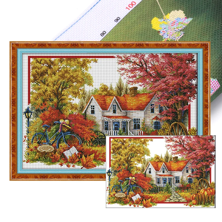 Joy Sunday Seasons Landscape Cottage 14CT Stamped Cross Stitch 68*48CM