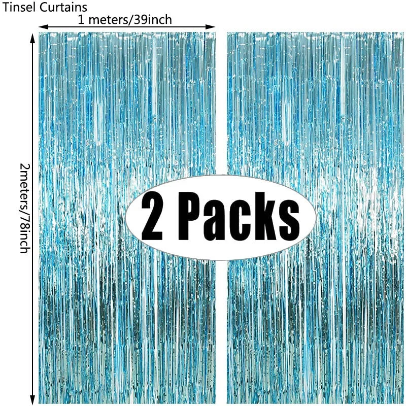 2Pack Metallic Foil Tinsel Fringe Curtain Wedding Mermaid Birthday Party Decoration Baby Shower Anniversary Photography Backdrop