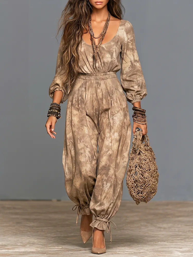 Boho Tie-Dye Balloon Sleeve Harem Jumpsuit