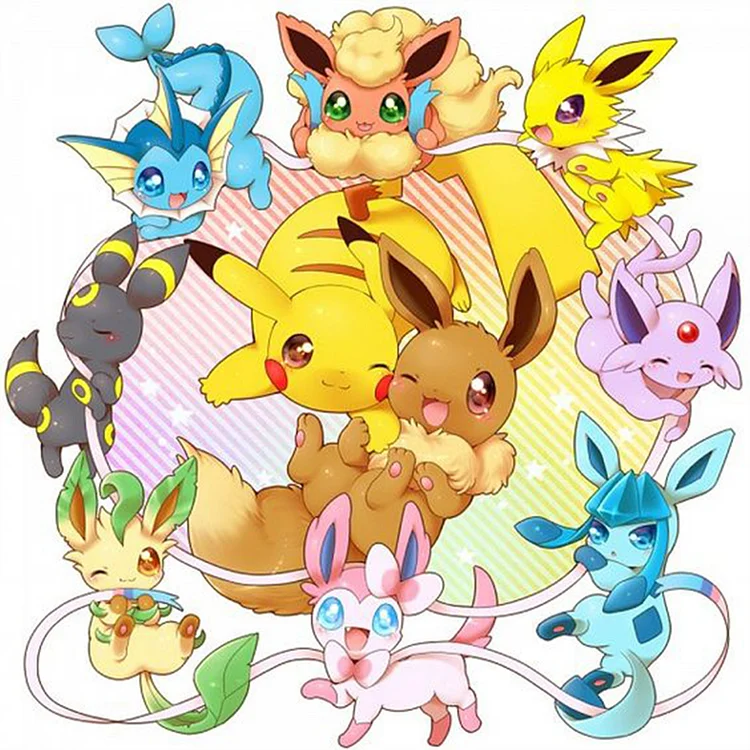 Anime Pokémon Pikachu And Eevee 11CT Stamped Cross Stitch 50*50CM（19.69*19.69in）