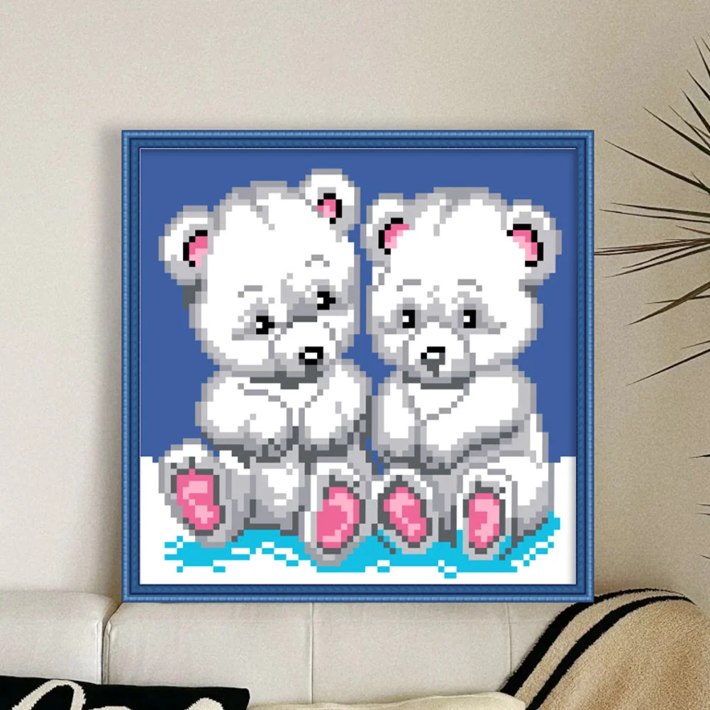 9CT Full Stamped Cross Stitch Bead Embroidery - Bears(Canvas|20*20CM)