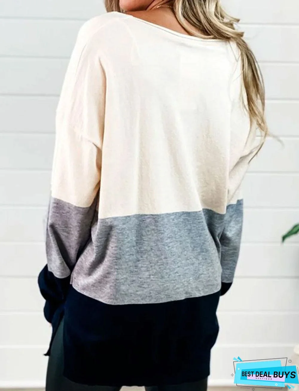 V-Neck Casual Loose Contrast Sweater Pullover