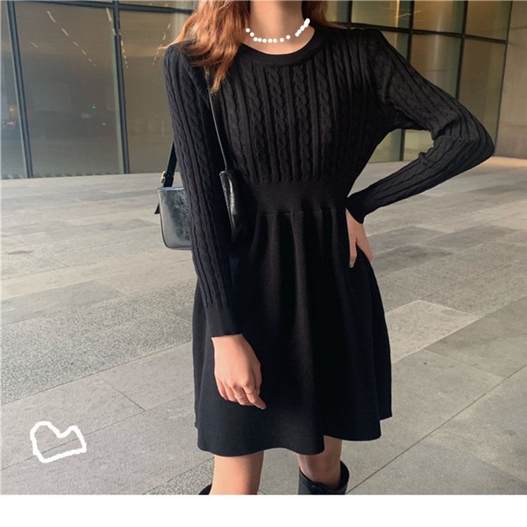 Waist Shrink Well Fit Small Size Knit Dresses