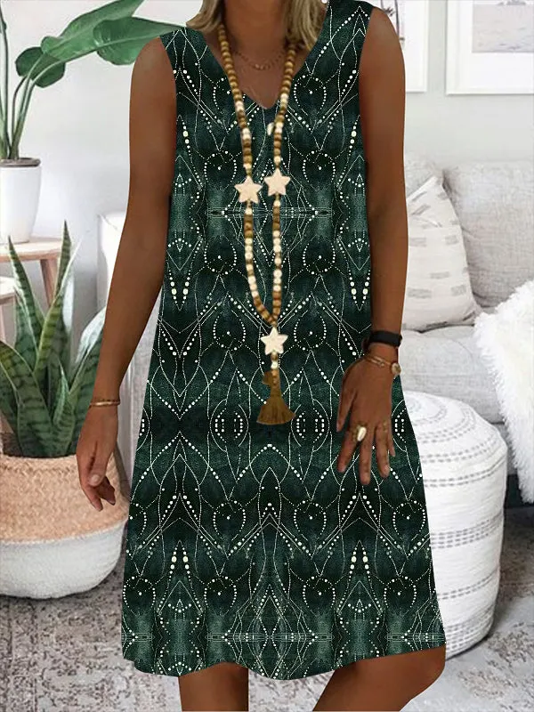 Women's Scoop Neck Sleeveless Printed Dress