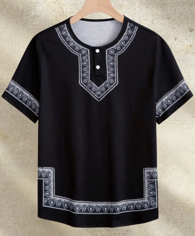 Nigikala Nigikala Men's Summer Casual Short-Sleeved Digital Prints Flower Curved Hem T-Shirt