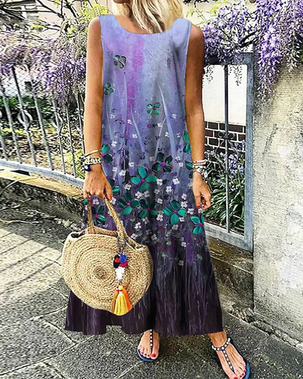Casual Sleeveless Printed Long Dress