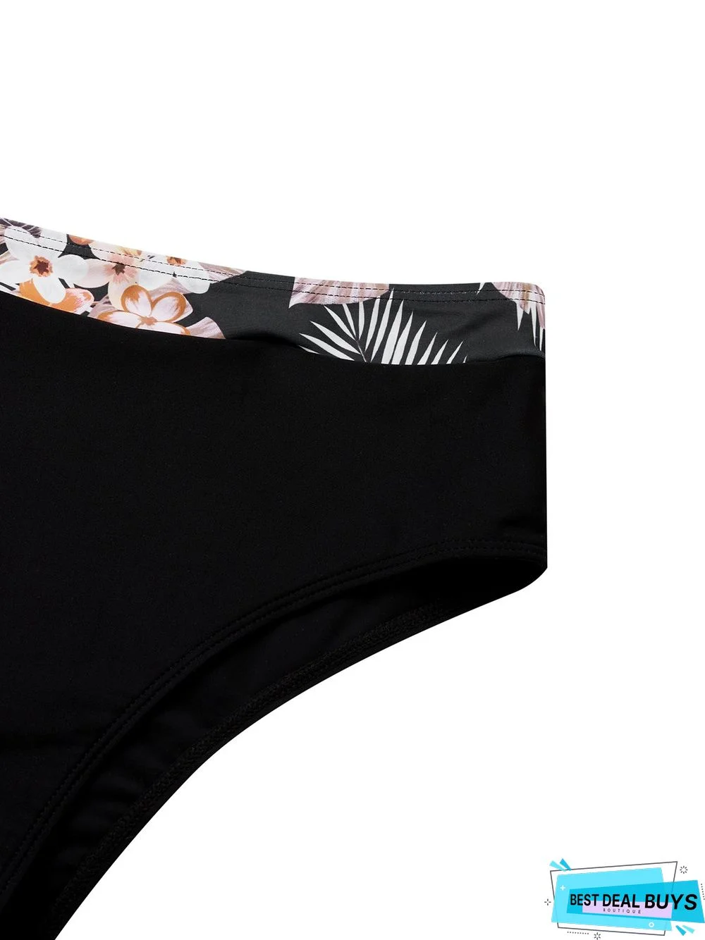 Elegant Plants Printing Scoop Neck Bikinis set Three-Piece Set