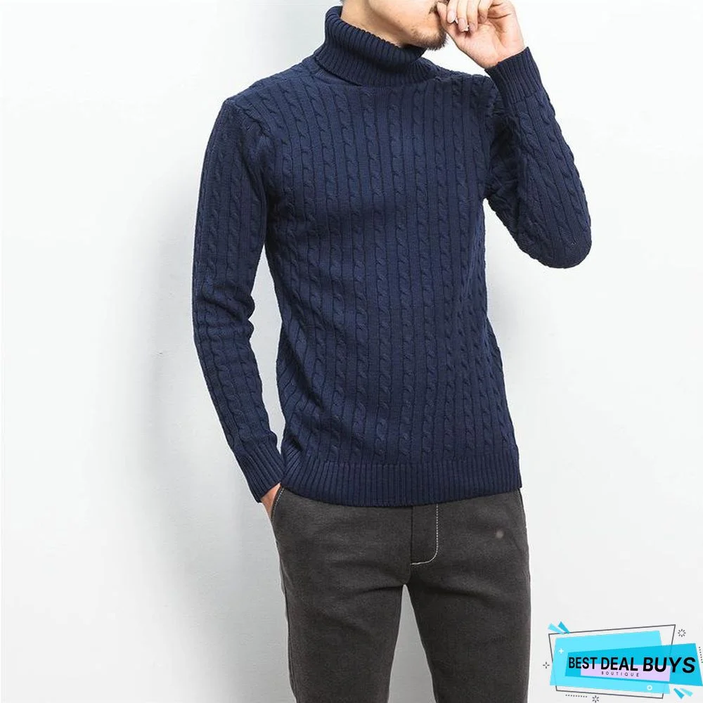 Men's Turtleneck Warm Twist Sweater Jacket