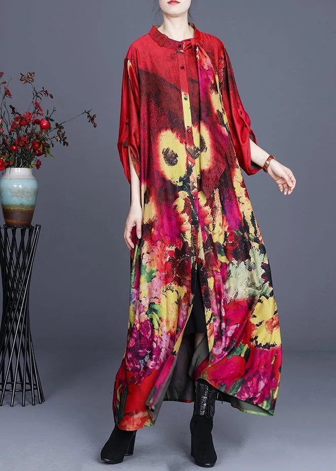 Fine Red Print asymmetrical design Long Summer  Dress