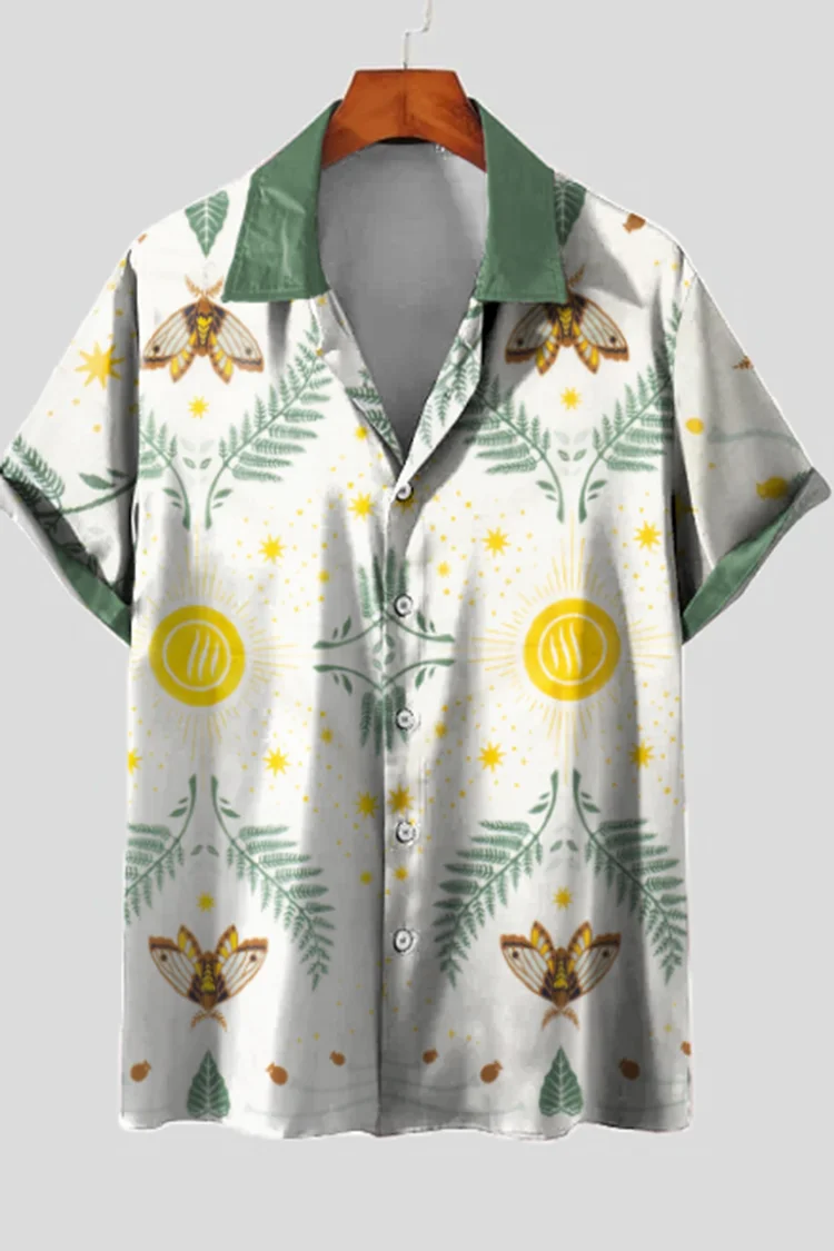 White And Green Printed Short Sleeve Shirt
