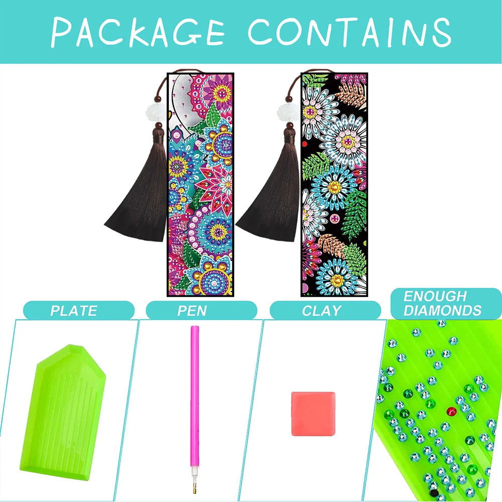 2pcs DIY Diamond Painting Leather Bookmark Mandala Tassel Crafts