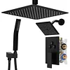 [US Local Warehouse] Mixer Shower W/ 12in Ceiling Mount 6in Wall Mount Showers Head Ceiling Mounted Shower System Combo Set Push Button Diverter with 2 in 1 Handheld for Bathroom and Hotel