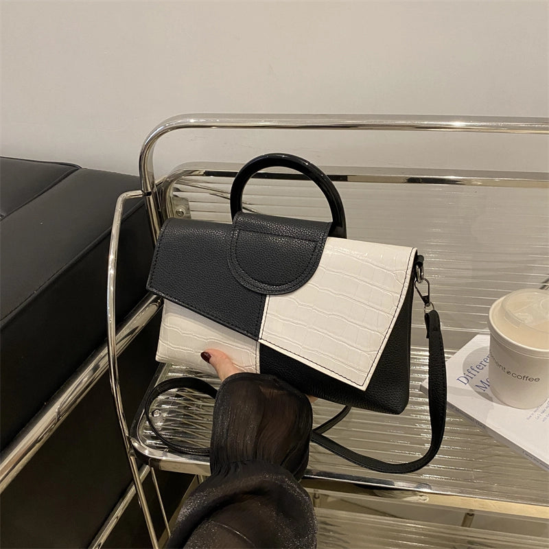 Women’s Pu Leather Color Block Streetwear Square Magnetic Buckle Crossbody Bag