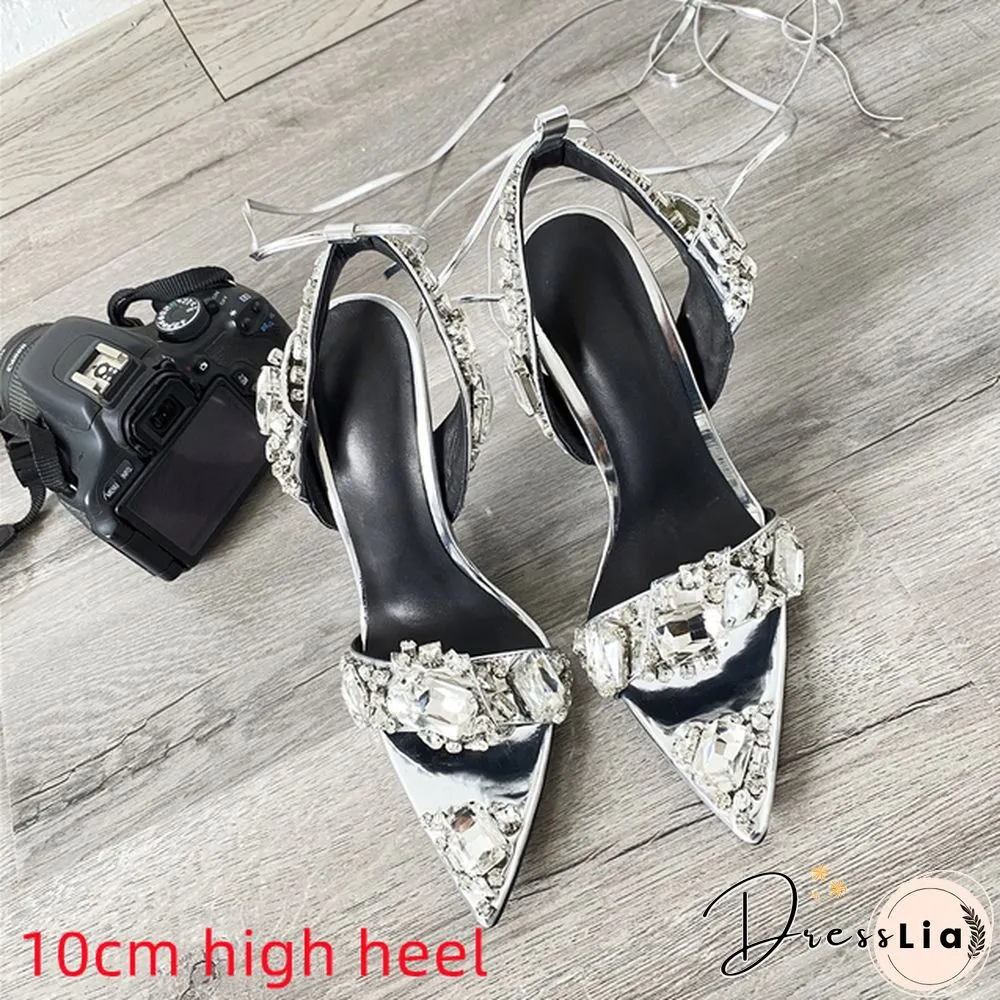 New Crystal Womens Wedding Rhinestones High Heels & Low Heel Ankle Strap Party Pointed Toe