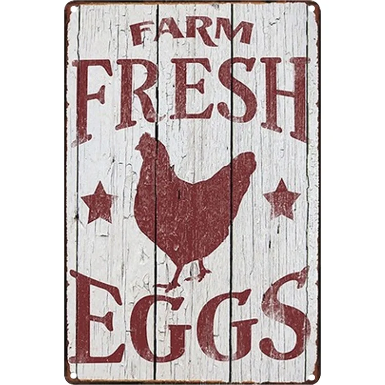 Poulet - œufs frais de la ferme Enseignes vintage en étain / enseignes en bois - 7.9x11.8in & 11.8x15.7in