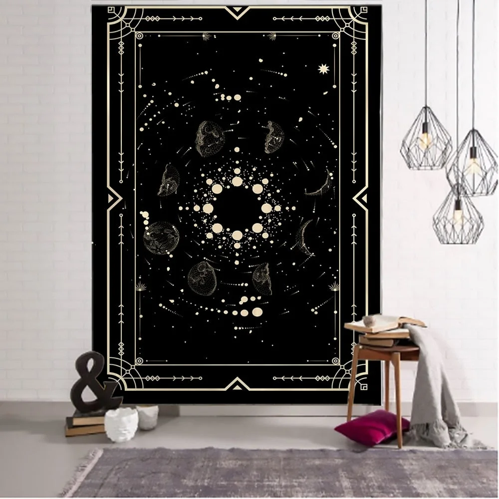 Golden Black Sun Moon Tarot Mandala Tapestry Wall Hanging Witchcraft Hippie Wall Carpets Dorm Decor Psychedelic Tapestry