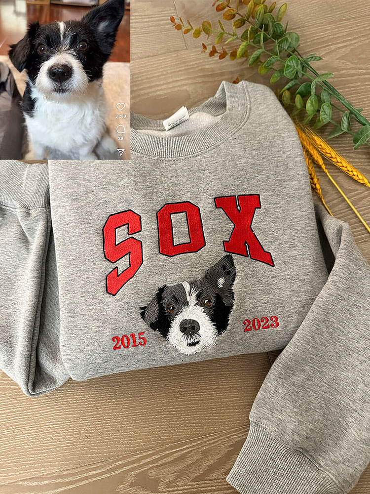 Custom Premium Handcrafted Memorial Pet Photo Embroidery with Est Year T-shirt Sweatshirt Hoodie