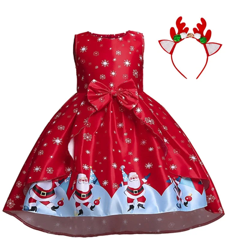 Girls Christmas Dress Xmas Party Dresses 4-10 Y Vestido Natal Red Clothing New Years Dresses girls Free Band Halloween Costume