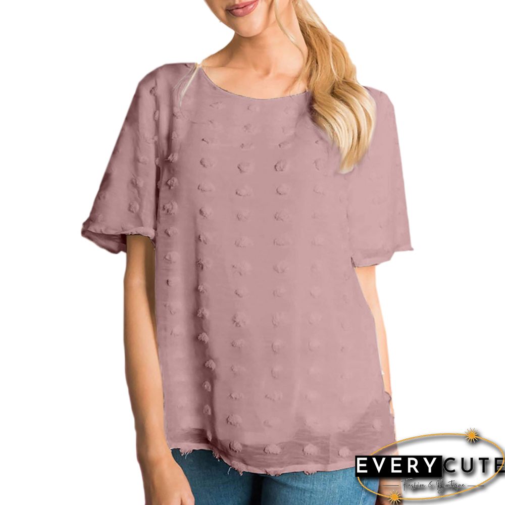 Pink Swiss Dot Texture Short Sleeve Top