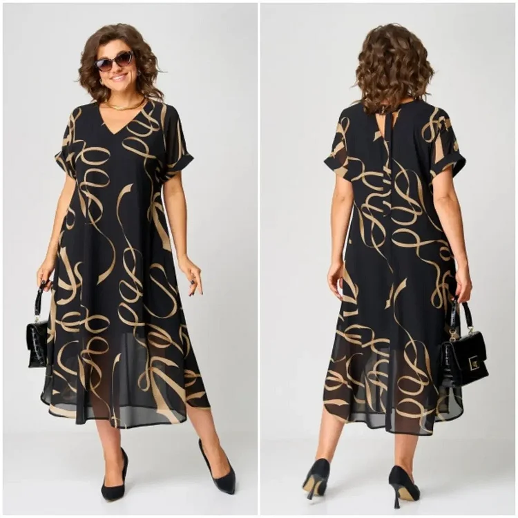 Flowing Midi Dress with V-neck 