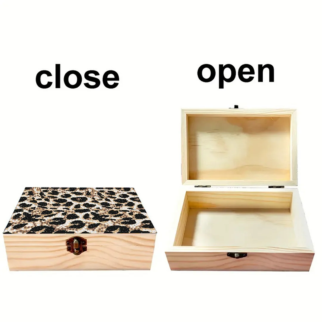 5D DIY Diamond Painting Handmade Wood Storage Box for Home Decor (Leopard Print)