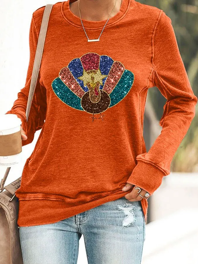 Women's Casual Thanksgiving Day Printed Long Sleeve Sweatshirt 