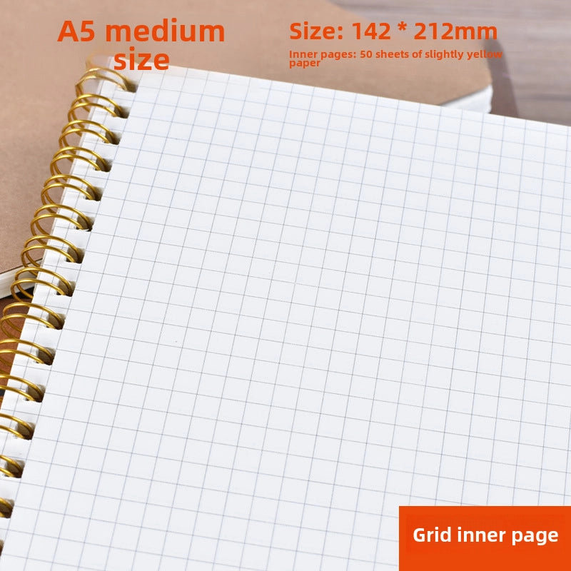 A5 Leather Covered Notebook Grid Patterned Dot Grid Diary Office Memo Student Practice Book Line Ring Bound Journal