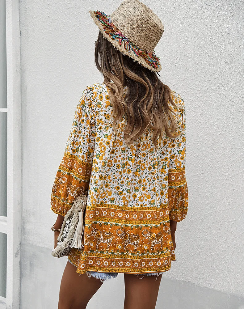 Women's Simian Style Lace-Up Loose Blouses