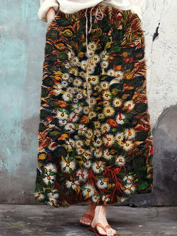Women's Loose Oil Painting Print Retro Skirt