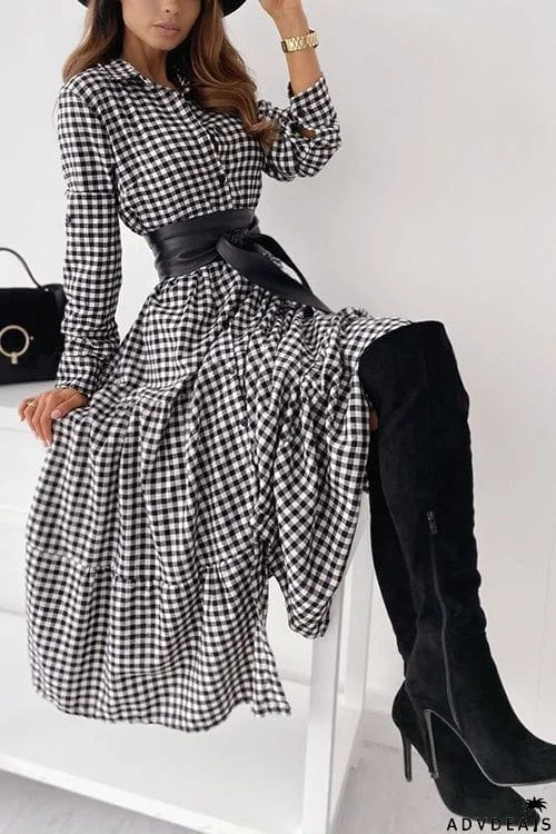 Pliad Button Ruffles Long Sleeve Maxi Dress