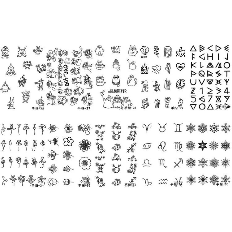 10 Sheets Alien Cat Zodiac Sign Snowflake Small Cute Finger Temporary Tattoo Stickers