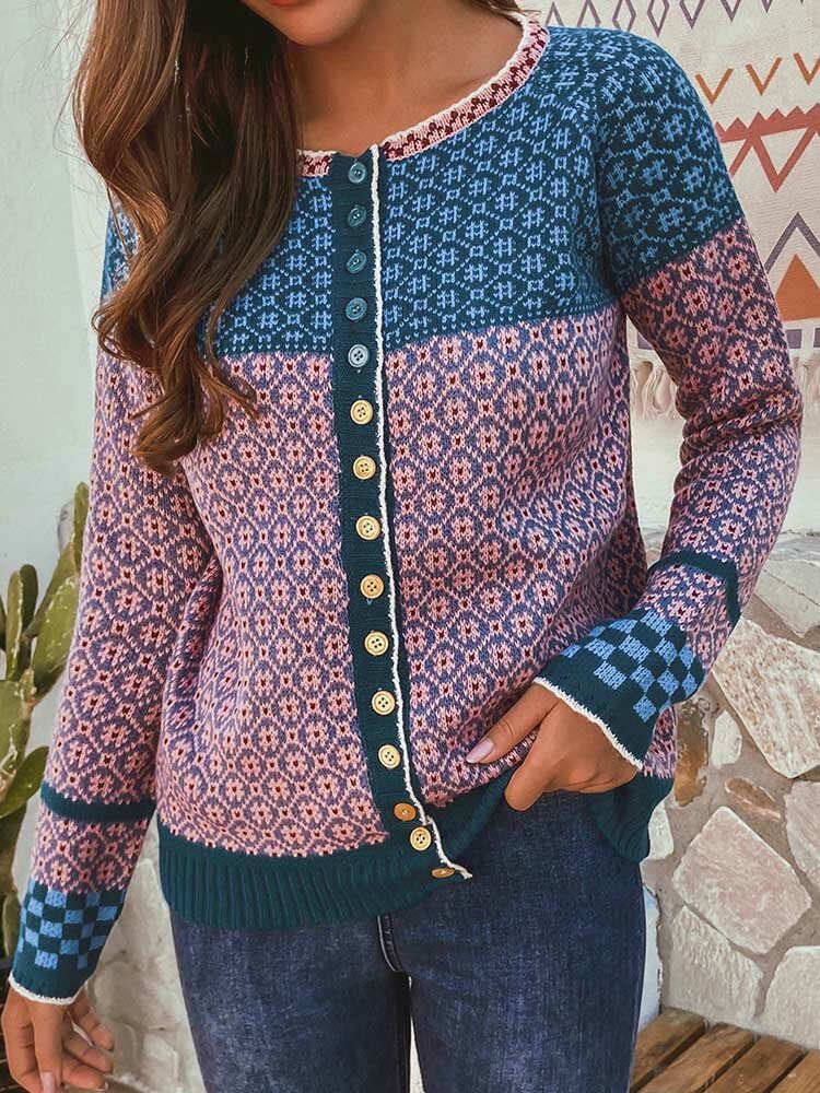 Ethnic Print Patchwork Long Sleeve Cardigan For Women - Shop Trendy Women's Fashion | TeeYours