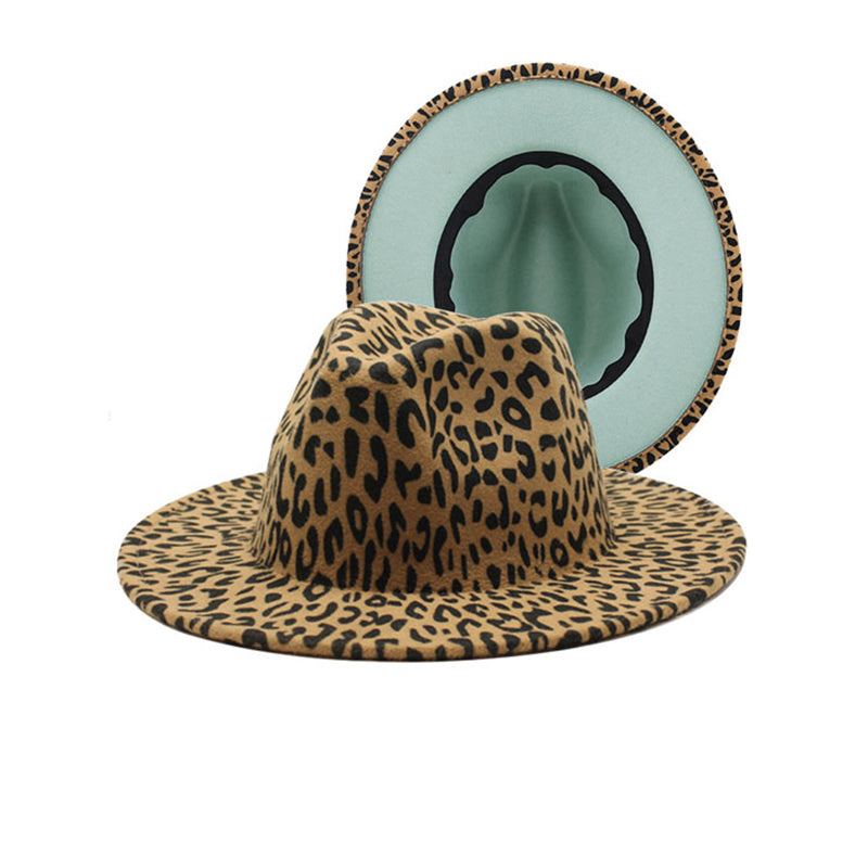 Men's British Style Double-sided Color Matching Leopard Print Flat Brim Hat