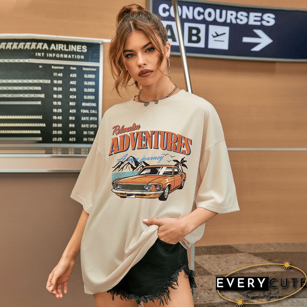 Casual Simple Car Printed Short Sleeve T-Shirt