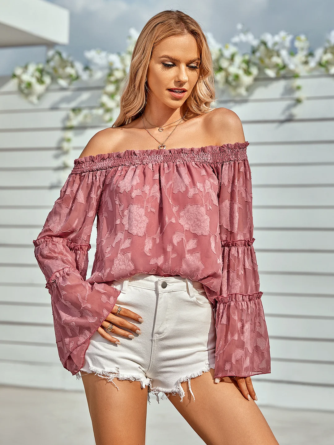 Toloer Toloer Women's New Casual Solid Color Shoulder Long Sleeved Chiffon Top Women-Outfit Ideas