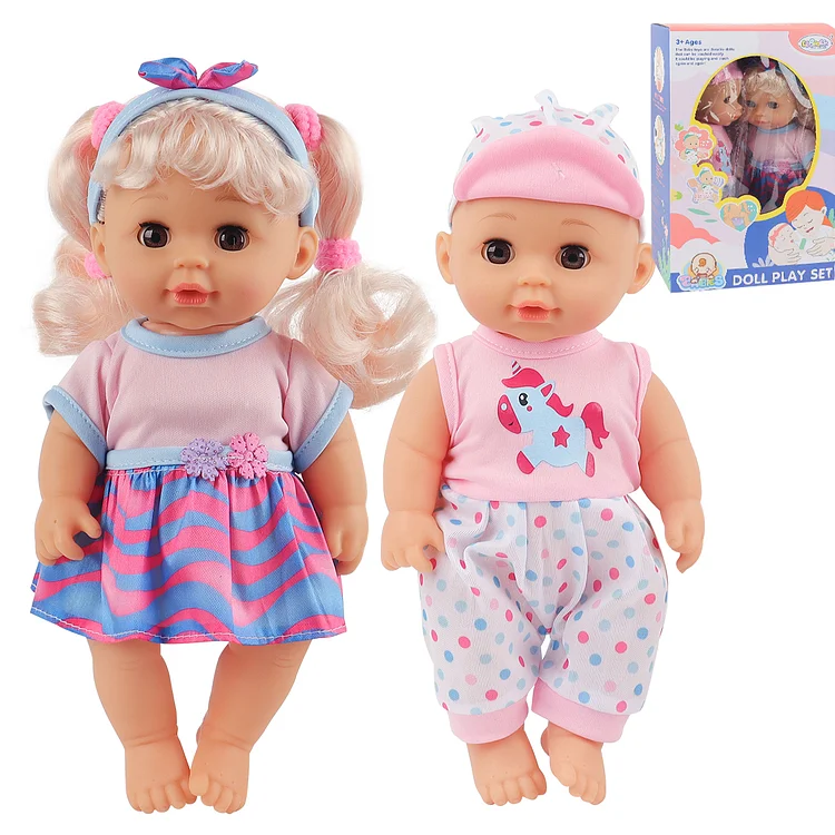 PayUSD Baby Doll Set - 11 Inch Soft Body Doll in Gift Box 2 Doll, Toys for 3+ Year Old Girls Christmas Birthday Gift Toddler Toys with Bottle, Can Talk, Cry, Eyes Open & Close, Blonde Hair