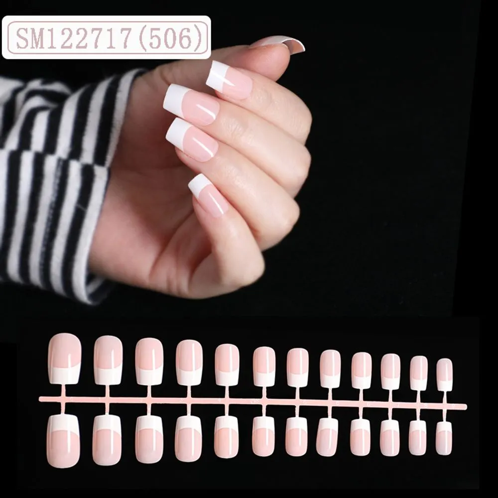 24pcs Detachable Pink French False Nails Wearable Fake Nails Full Cover Nail Tips Press On Nails Artificial Nail With Design-Nail Inspo