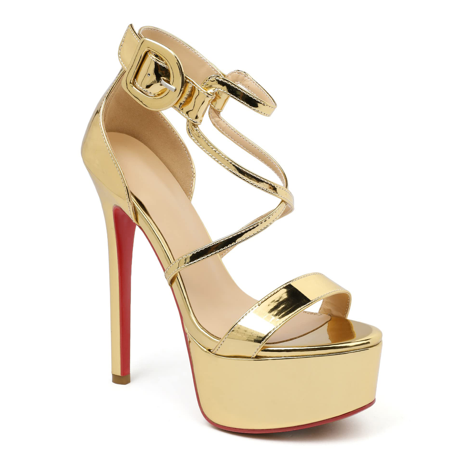 150mm Open Toe Platform Sandals Ankle Strap High Heel Red Bottom Summer Shoes for Women-MERUMOTE