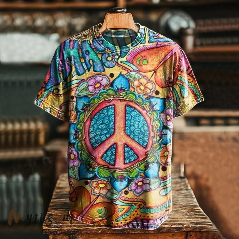 Eagerlys Unisex Hippie Peace Art Print T-shirt Eagerlys