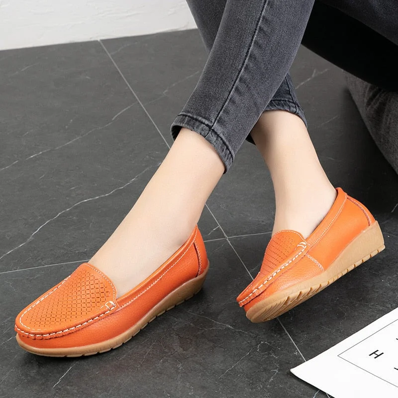 Women Flats Fashion  Casual Slip On Loafers Women Genuine Leather Shoes Plus Size Moccasins Woman Shoes Nurse Women Loafers