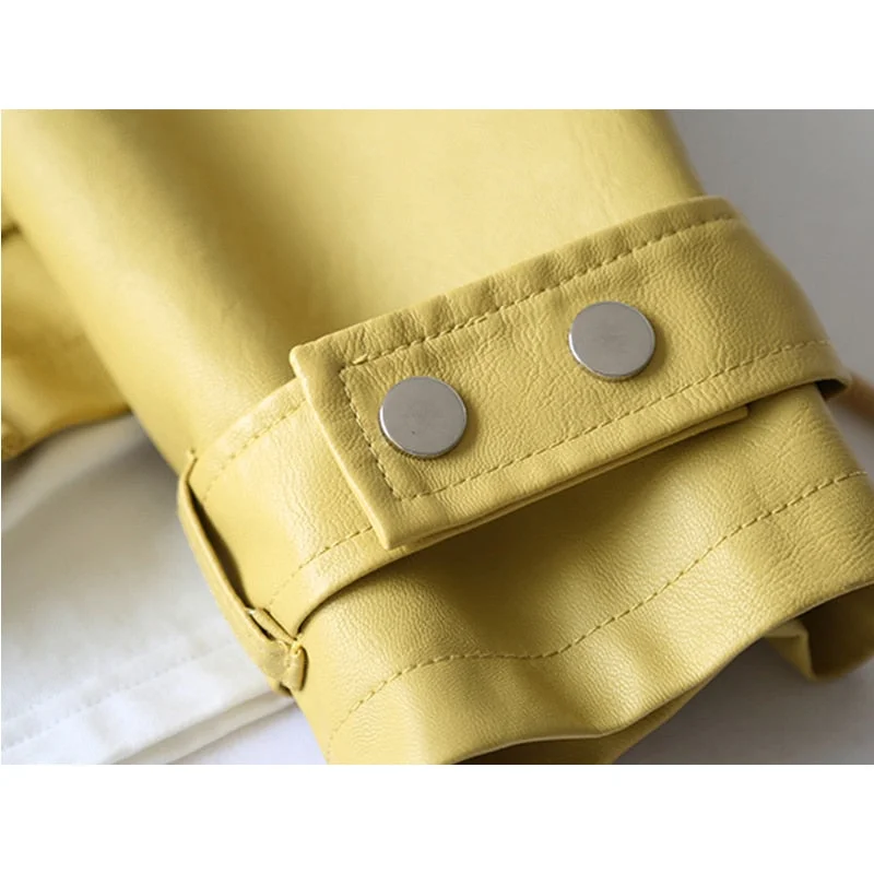 FTLZZ New Spring Autumn Women Slim Leather Jacket Zipper Pockets Motorcycle PU Leather Coat  Solid Parka Overcoat