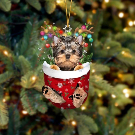 YorkShire Terrier In Snow Pocket Christmas Ornament trabladzer
