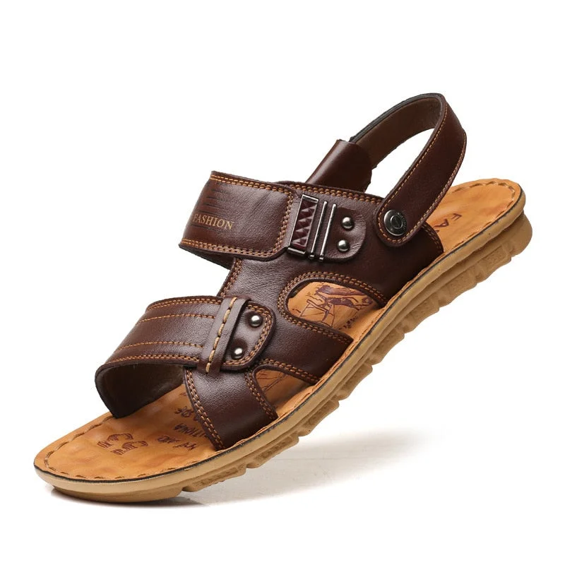 Men's Leather Sandals Summer New Men's Leather Sandals Men's Outdoor Casual Men's Beach Shoes Soft Bottom Non-slip SandalsShoes