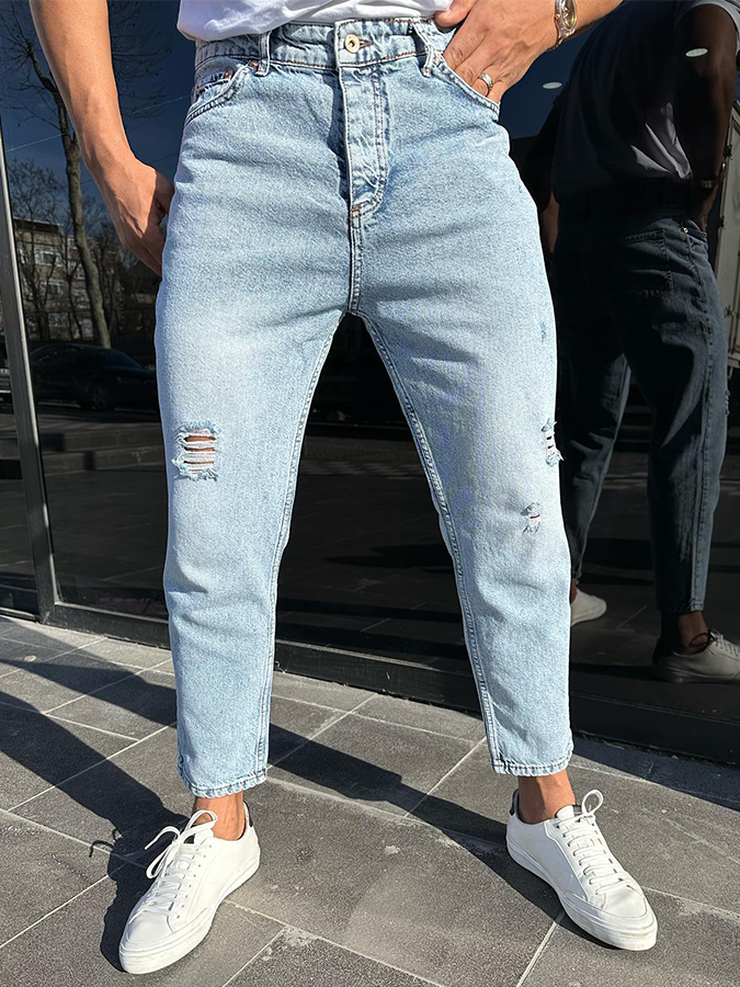 Men's Lighte Blue Skinny Ripped Jeans