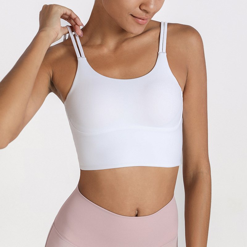 ladies' white spaghetti strap sports bra