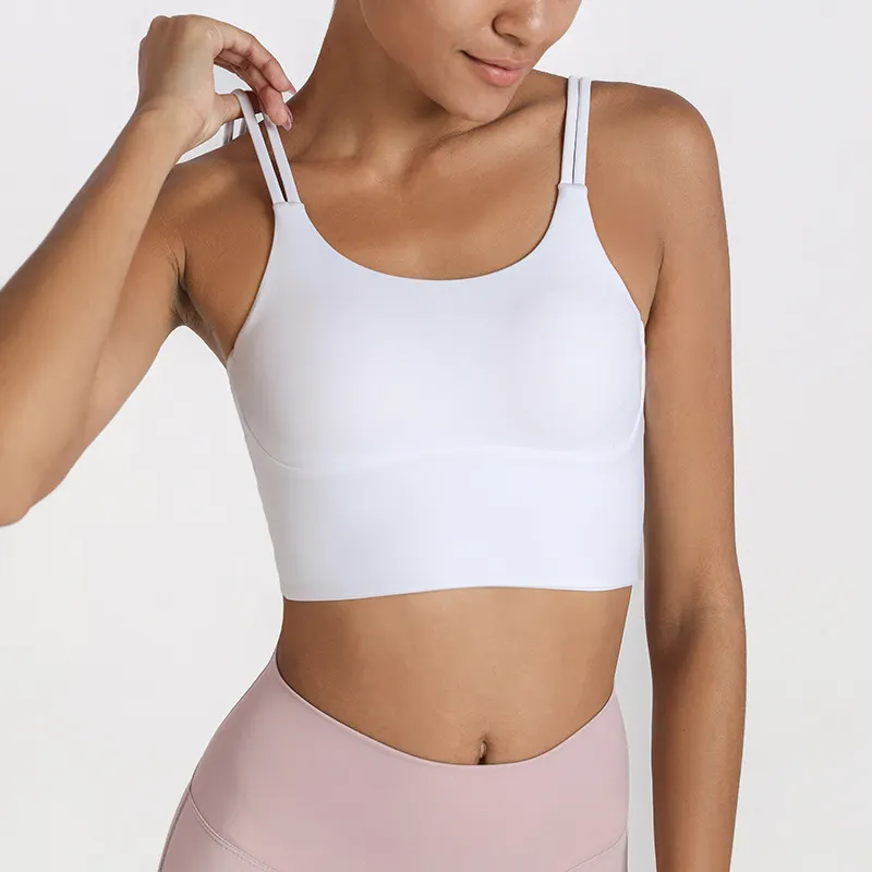 ladies' white spaghetti strap sports bra