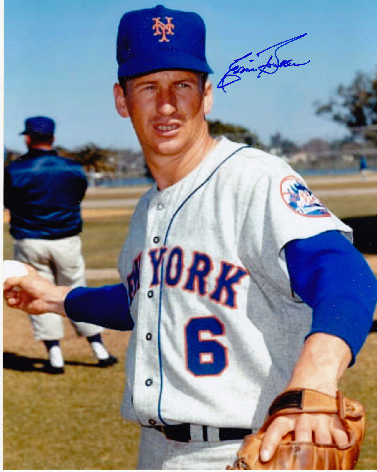 ERNIE BOWMAN NEW YORK METS ACTION SIGNED 8x10