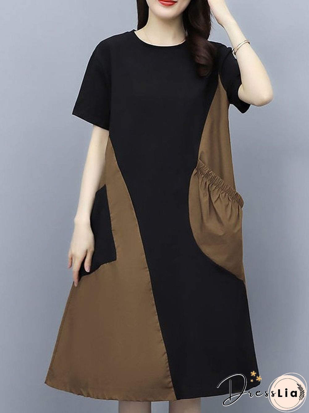 Contrast Stitching Dress In Long Large Size Loose Slim Belly Skirt