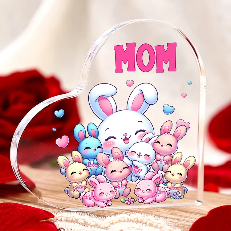 Personalized Text Acrylic Heart Keepsake Custom 8 Names Ornament Bunny Family Gifts For Mother/Grandma